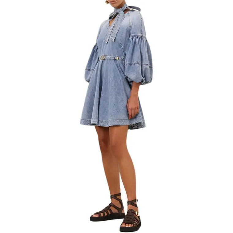 Zimmermann SS25 Long Sleeved Dresses Women's Sea Blue-5