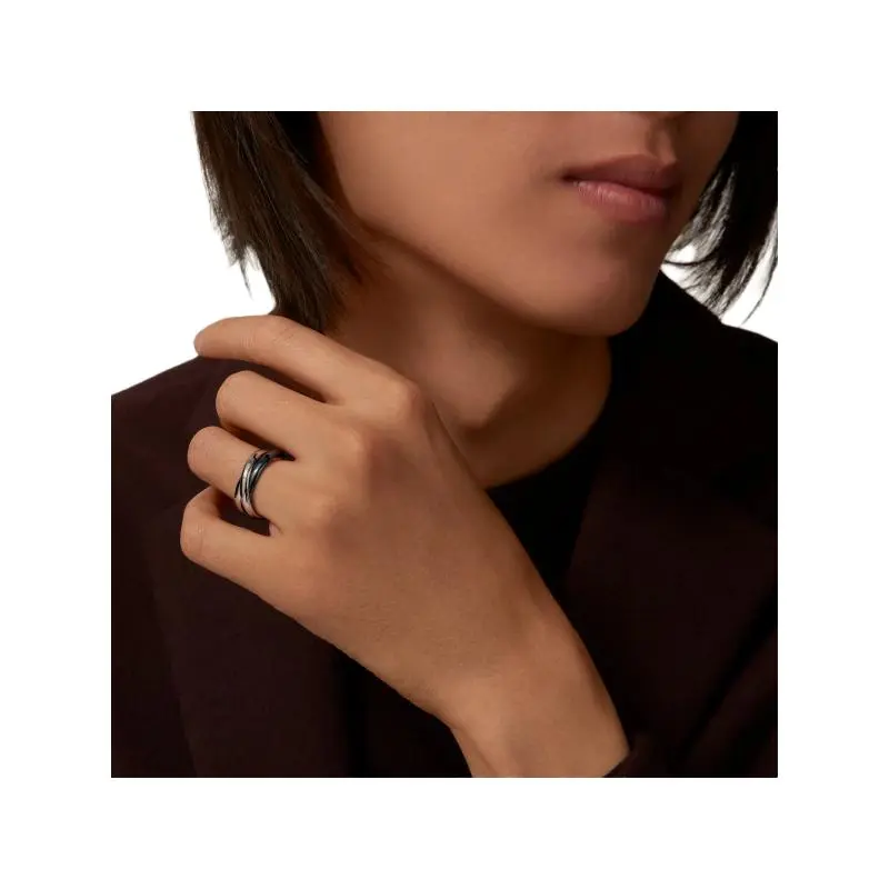 CARTIER 18K White Gold Ceramic Rings Unisex Black Gray Color-4