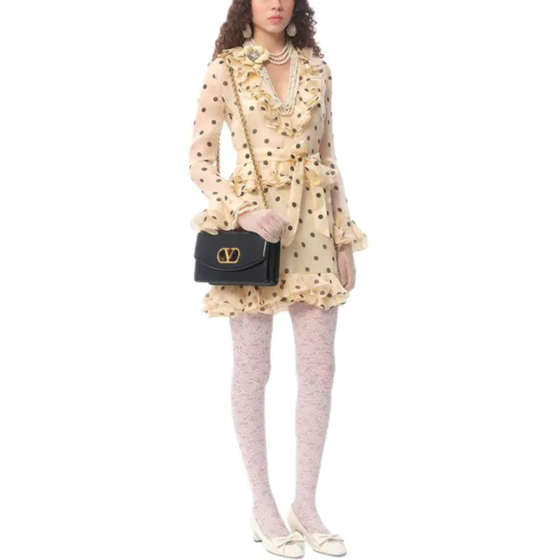 Valentino Polka Dot Printed V Neck Ruffled Dress-4