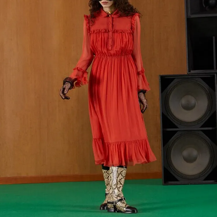 GUCCI Tiered Chiffon Maxi Dress-1