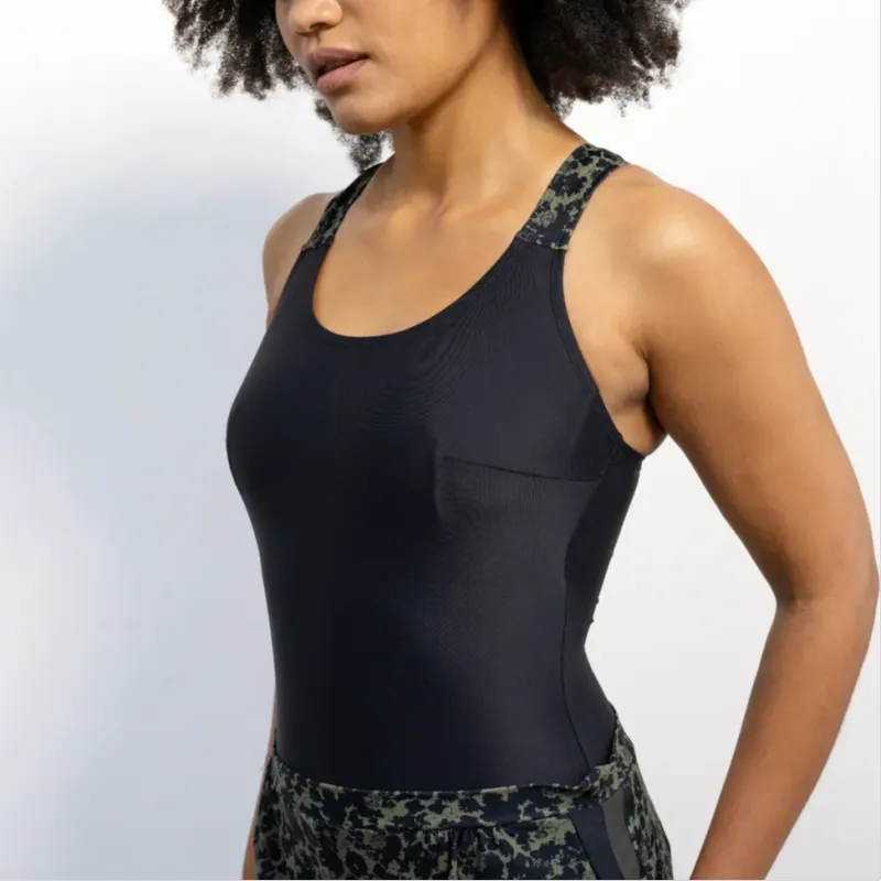 DECATHLON One piece Swimsuit Women's Black/Khaki Grey Green/Dark Green-2