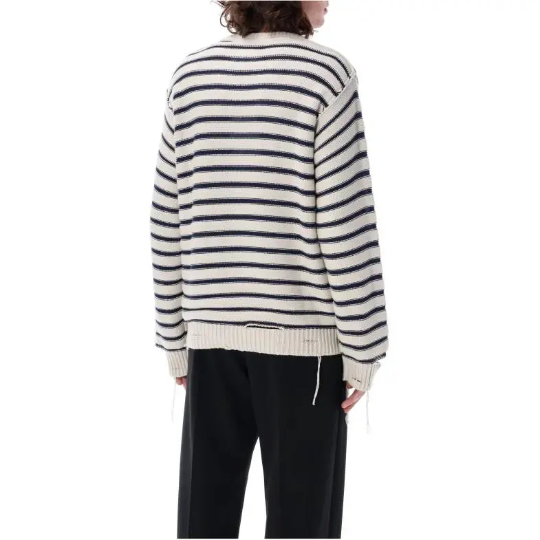 MM6 Maison Margiela Striped Raw Cut Edge Jumper-2