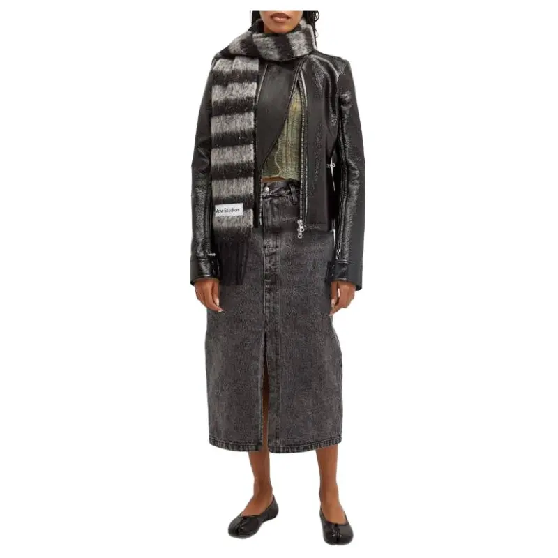 Acne Studios Alpaca Nylon Wool Silk Knit Scarves Unisex Gray-2