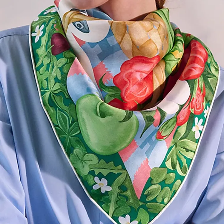 HERMES Silk Scarves Women's Sky Blue/Green/Yellow-2