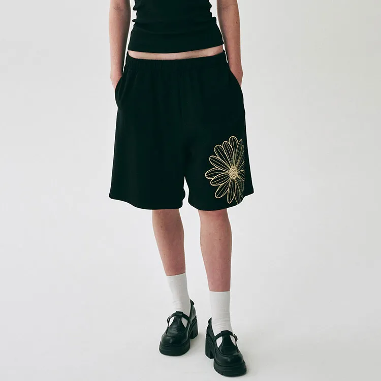MARDI MERCREDI SS25 OVERSIZED SWEAT BERMUDA FLOWER_BLACK CREAM Casual Shorts Korean Style Women's Black Cream-2