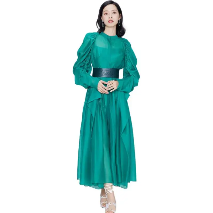 BBLLUUEE Long Sleeved Dresses Women's Turquoise Green-4