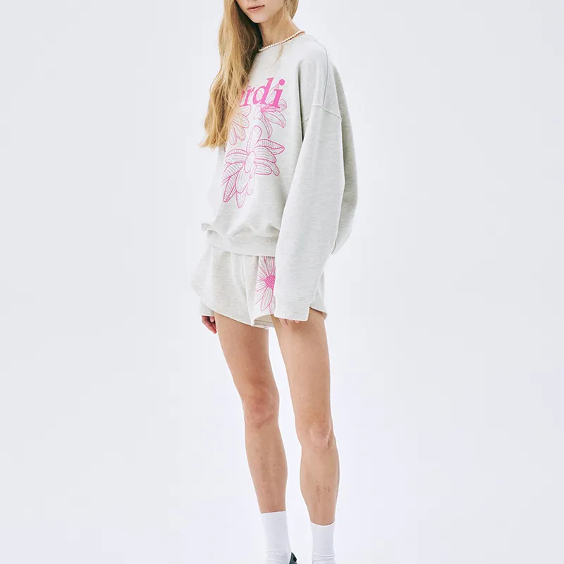 MARDI MERCREDI SS25 SWEATSHIRT TRIPLE FLOWER_OATMEAL PINK Sweatshirt Korean Style Women's Oatmeal Pink-2