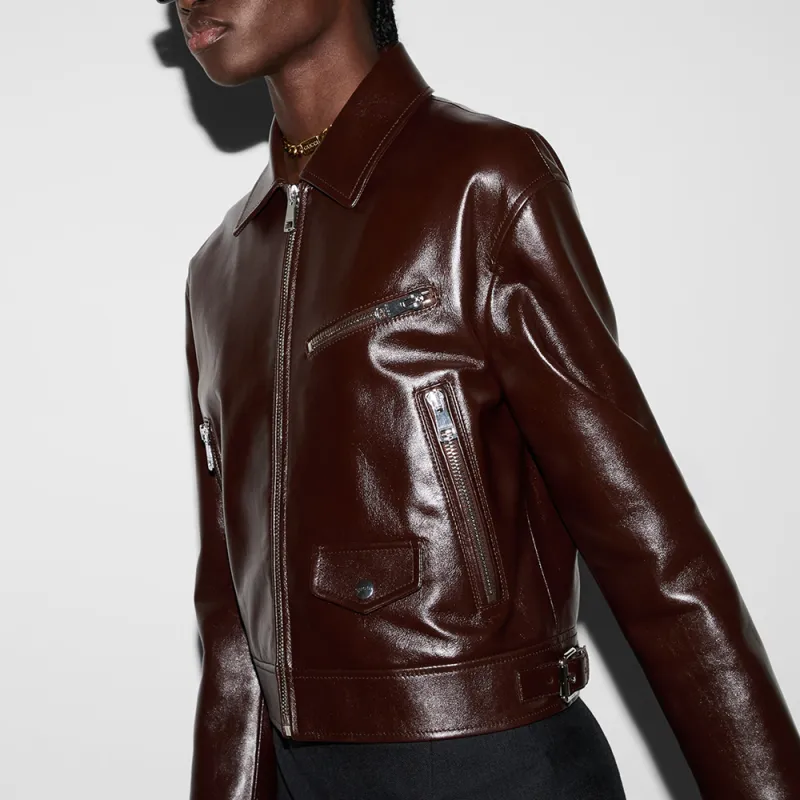 GUCCI Leather Debossed Jacket 'Brown'-2