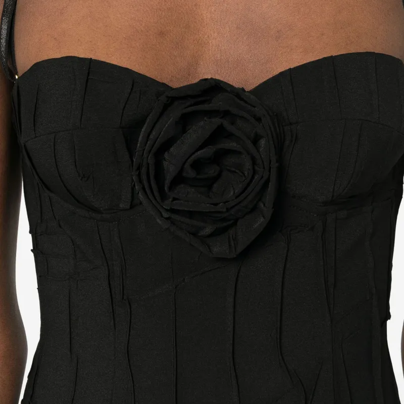 Blumarine 3D Rose Patch Midi Pleated Dress-4
