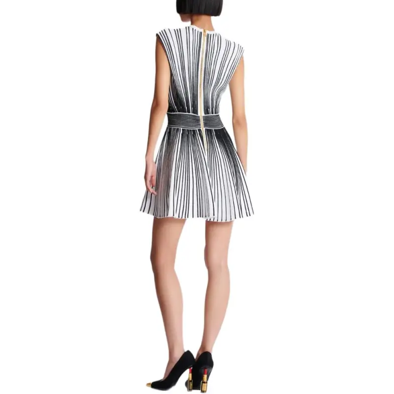 BALMAIN Two tone Flared Knitted Dress-3