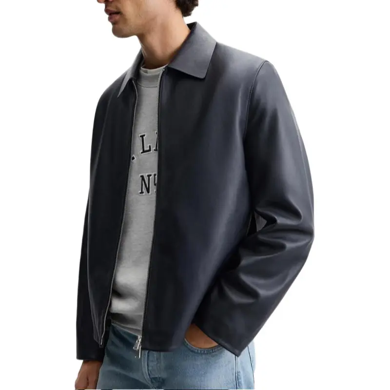 ZARA Leather Jackets Men Blue-2