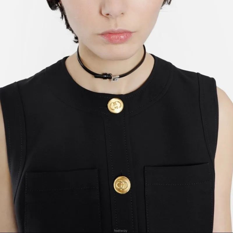 GUCCI Patent Leather Necklaces Unisex Black-4