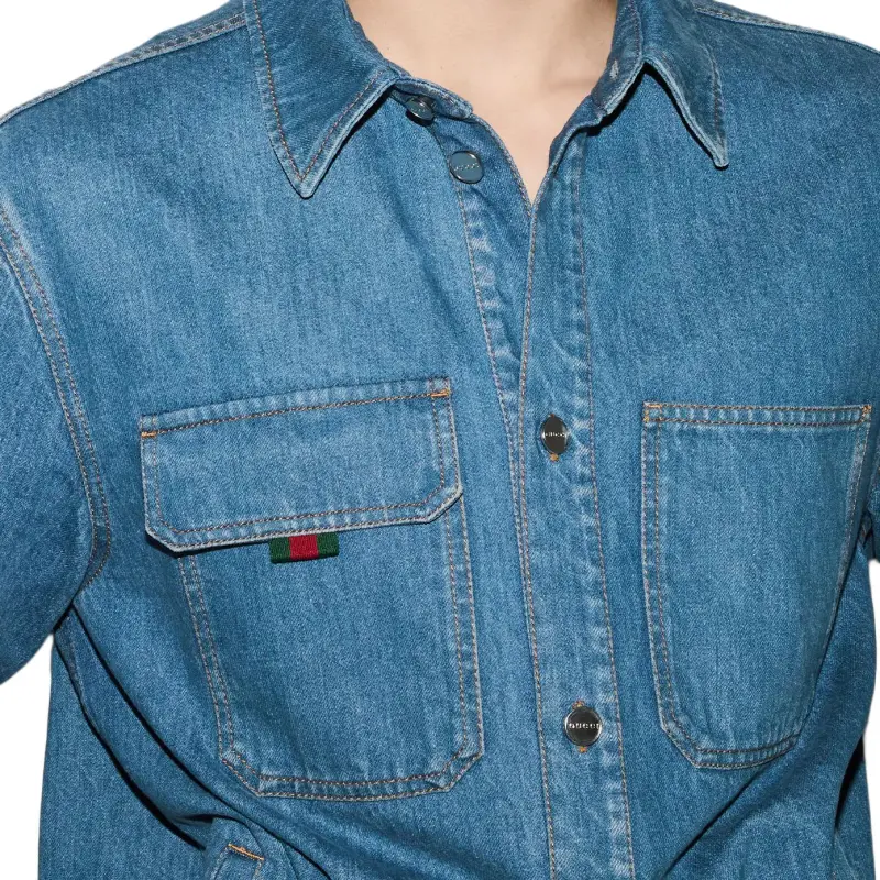 GUCCI FW25 Lido Collection Shirt Men's Blue-5