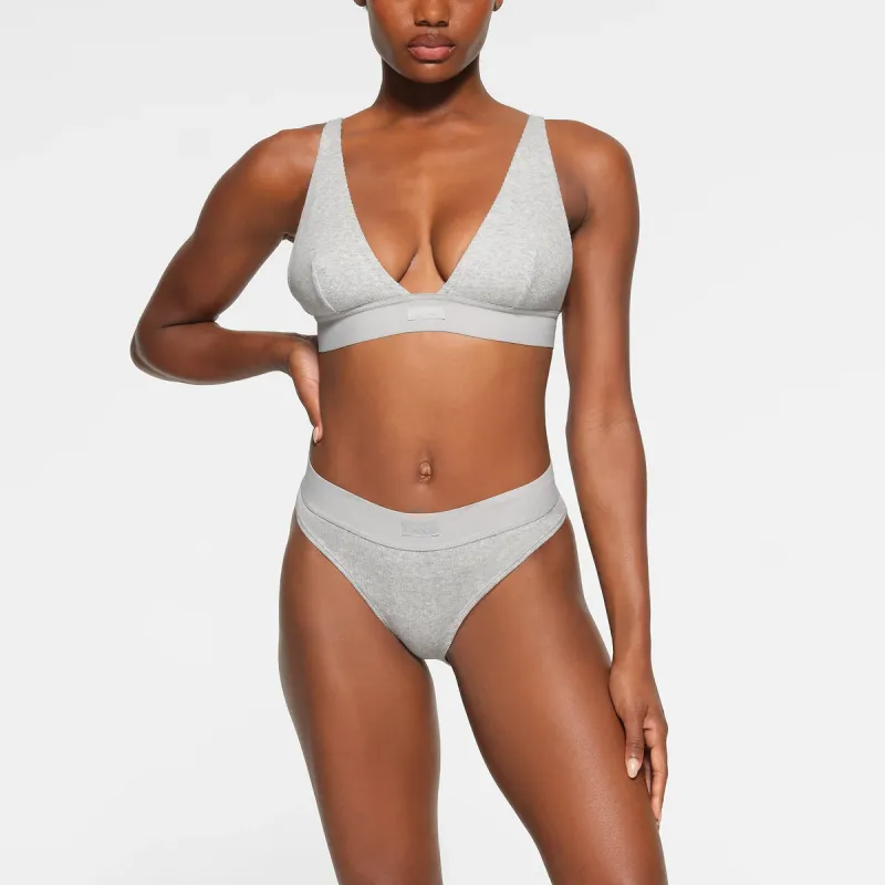 SKIMS COTTON RIB PLUNGE BRALETTE Bra Women's Light Heather Grey-1