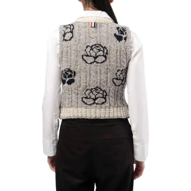 THOM BROWNE Rose Intarsia Cable Knitted Sleeveless Jumper-4