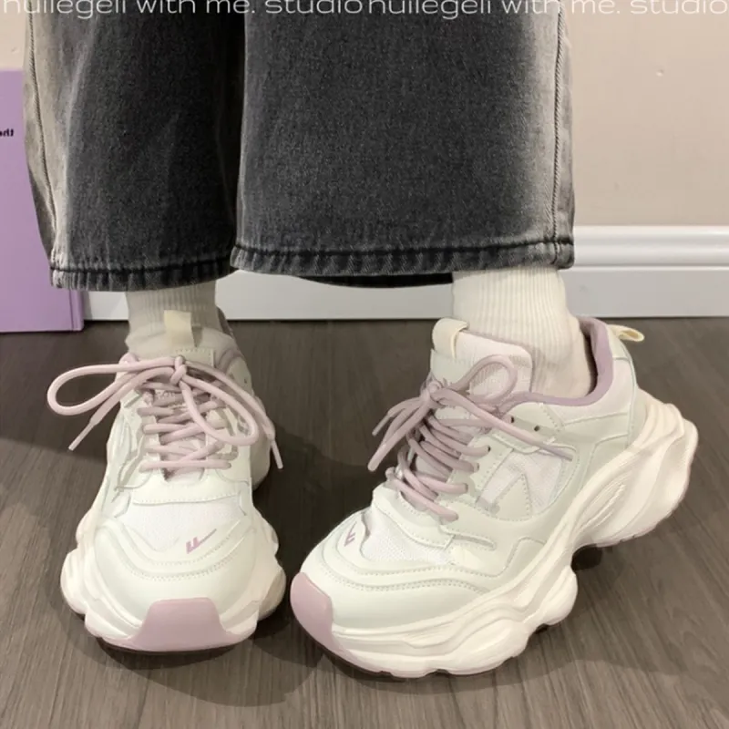 Warrior Cushioning Abrasion Resistant Breathable Low Top Chunky Sneakers Women's Beige Purple-2