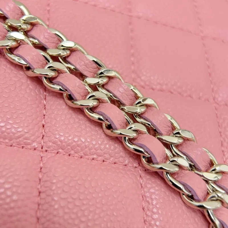 CHANEL Grain Calfskin Hobo Bag, Shoulder Bag, Crossbody Handbag Women's Light Pink Red-8