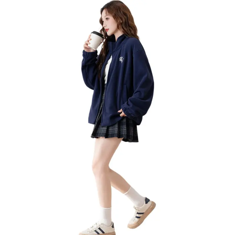 Tonlion Velvet feel Coat Women's Navy Blue-1