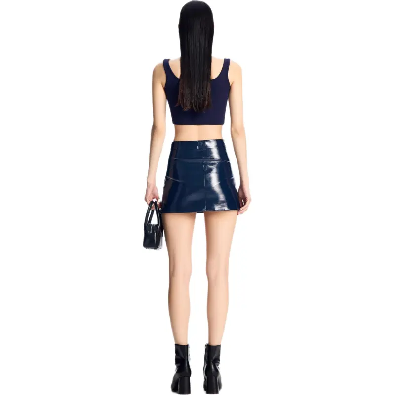 CALLED BACK Leather Short Skirts Women's Dark Blue-3
