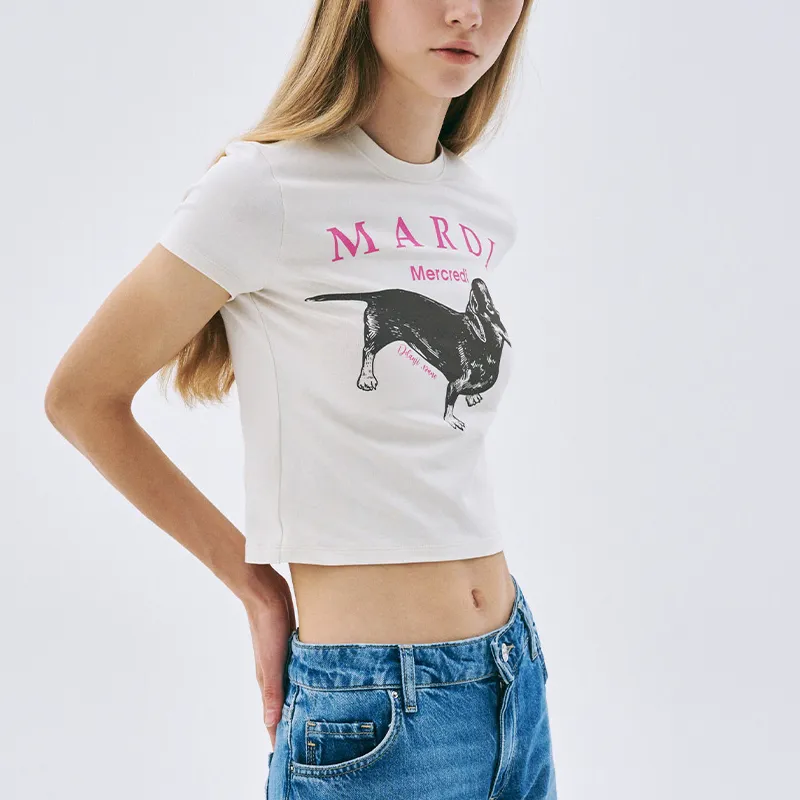 MARDI MERCREDI SS25 T Shirt Korean Style Women's White/Pink-2
