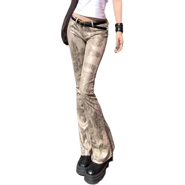 NHZN Casual Pants Women's Distressed Wild Python-3