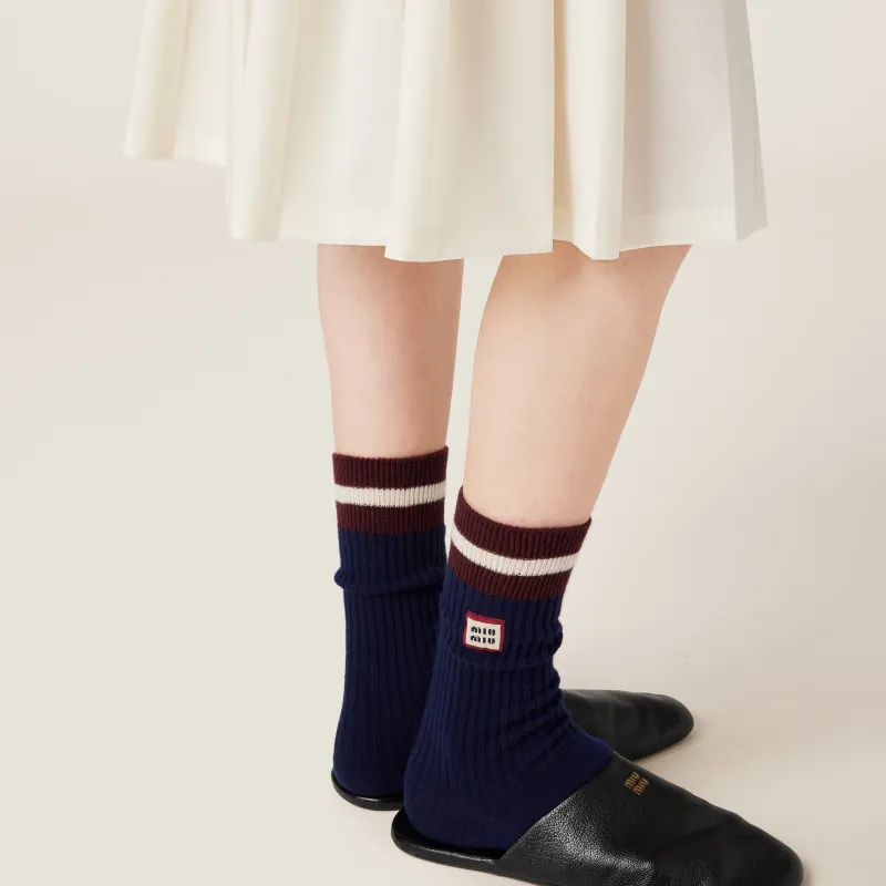 MIU MIU Mid Calf Socks Women's Marine Blue-2