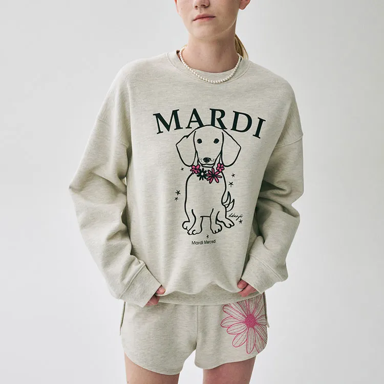 MARDI MERCREDI SS25 SWEATSHIRTSWINGTHETAILDDANJIFLOWERNECKLACE_OATMEALPINK Sweatshirt Korean Style Women's Oats Powder-3