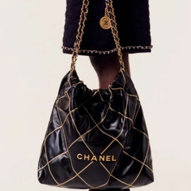 CHANEL 22Bag Bright Calfskin Bucket Bag, Shoulder Bag, Crossbody Bag Women's Black-5