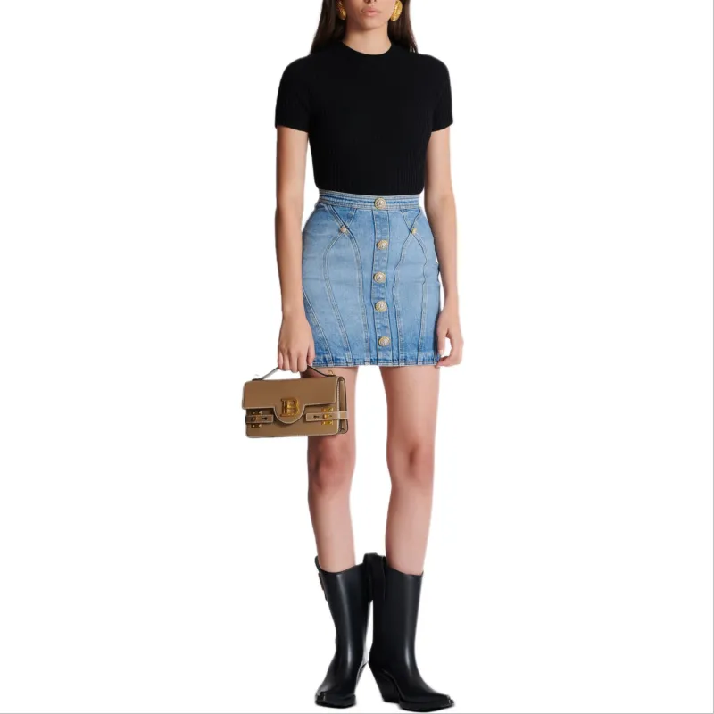 BALMAIN Buttoned Denim Skirt-3