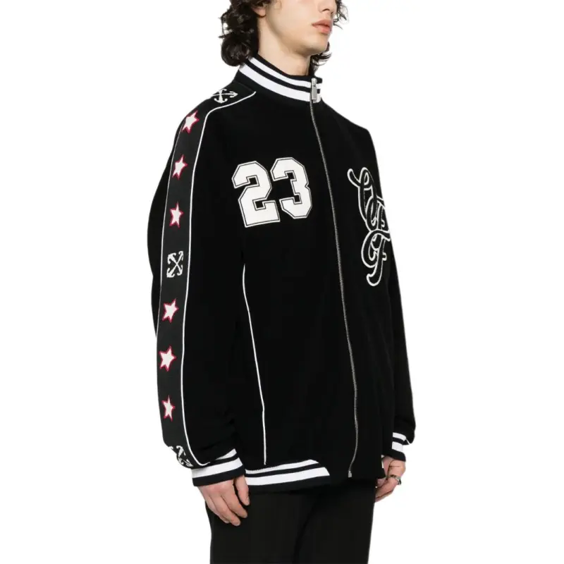 OFF WHITE Logo Embroidered Zip Up Varsity Jacket-2