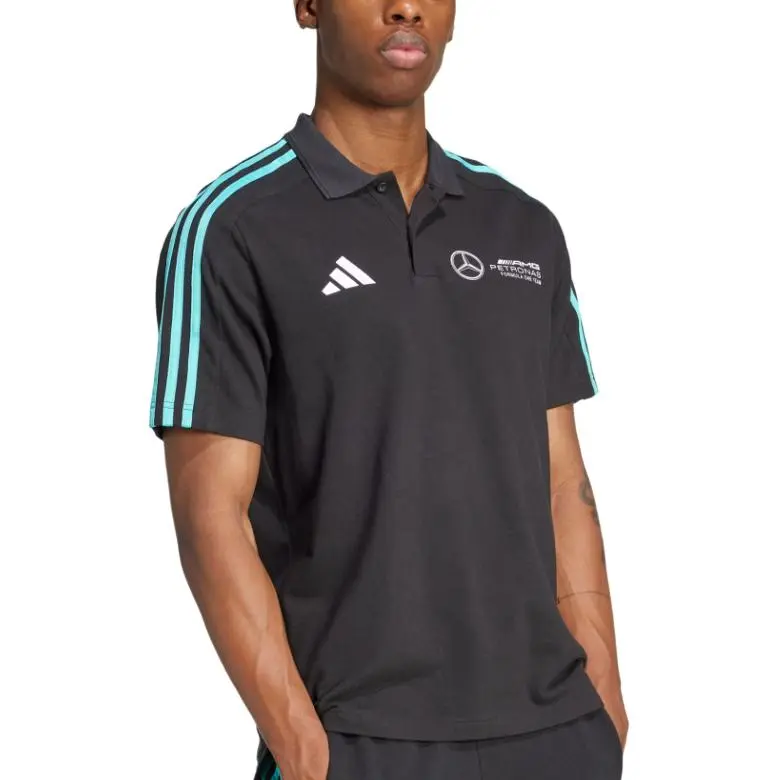 Adidas X Mercedes Amg Petronas Formula One Team Dna 3 Stripes Logo Polo Shirt-1