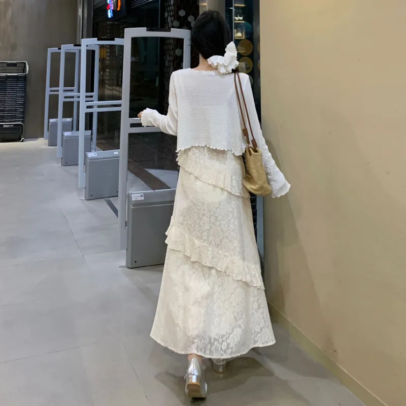 GULIANFEI Skirt Set Women's White+Apricot-6