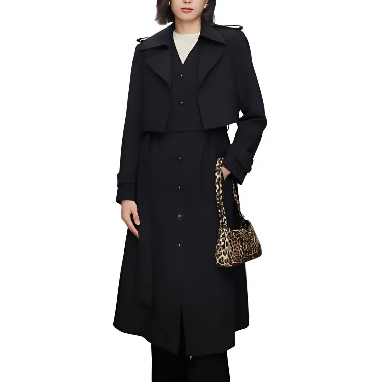 Yu Qianwen Trench Coat Women's Black-1