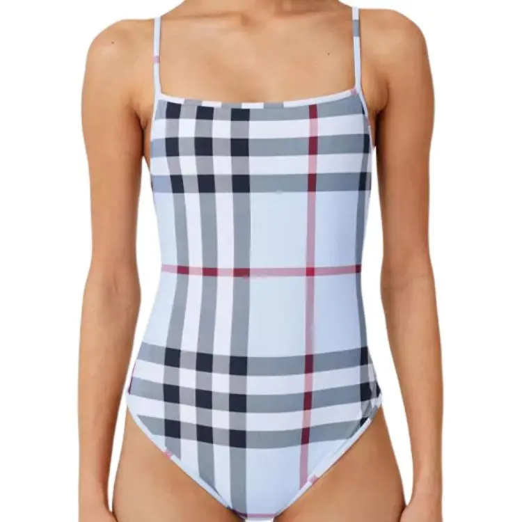 Burberry Check Stretch Nylon Swimsuit 'Pale Blue'-2