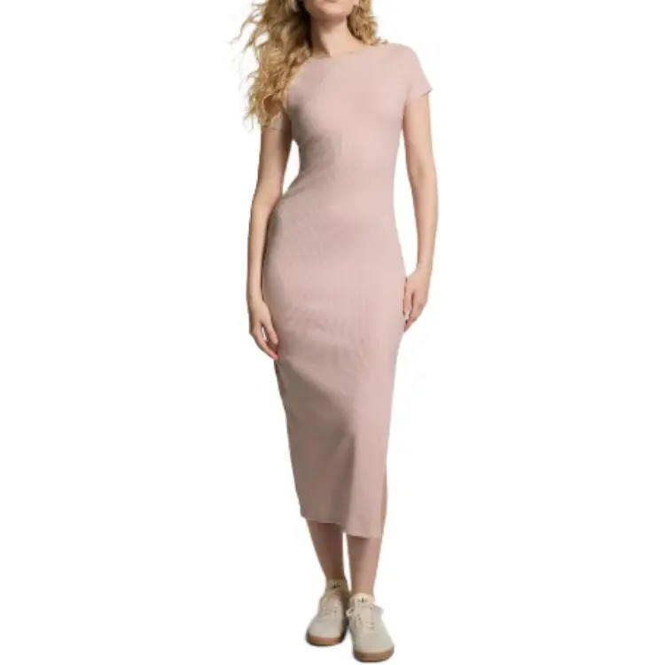 Victoria's Secret PINK CONTOUR RIBBED MIDI DRESS / Wanna Be Pink Short Sleeved Dress Women's Want Pink-1