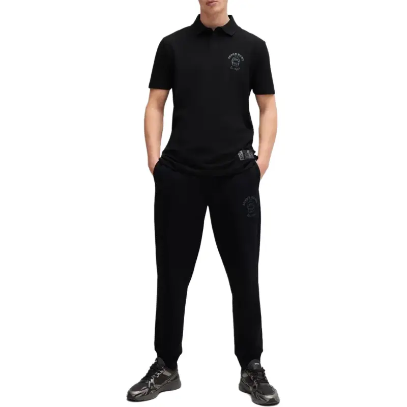 HUGO BOSS Cotton Polo Shirt With Metallic Print Polo Shirt Men's Black-2