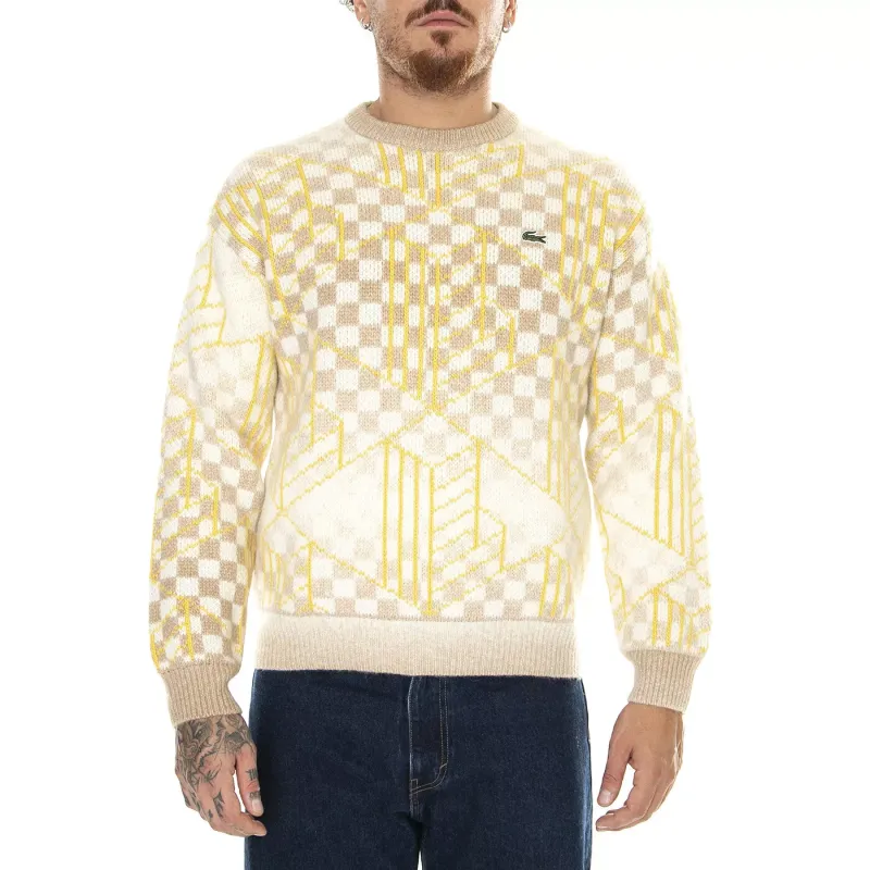 LACOSTE Sweater Unisex Yellow Gray Plaid-3