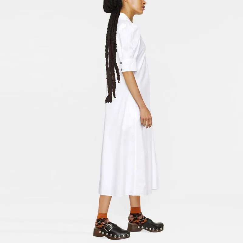 GANNI Poplin V Neck Midi Dress-3
