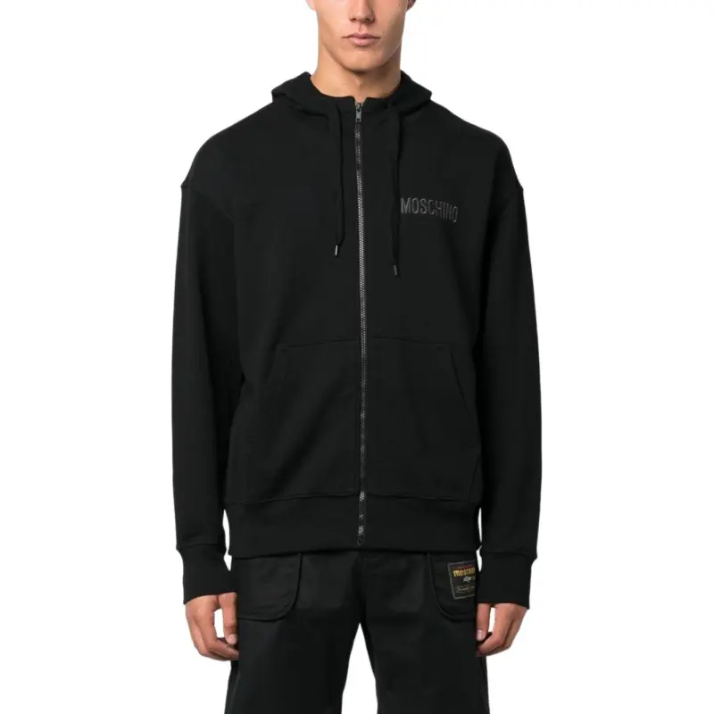 MOSCHINO Teddy Bear Motif Zip Up Drawstring Hoodie-3