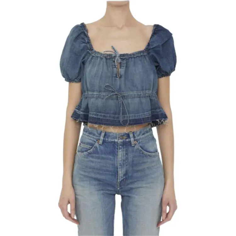 GANNI Crop Tops Women's Blue-3