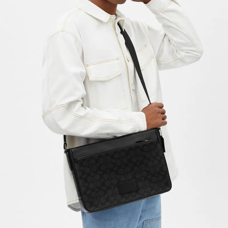 COACH Coated Canvas Shoulder Bag Crossbody Bag Men's Charcoal Gray-4