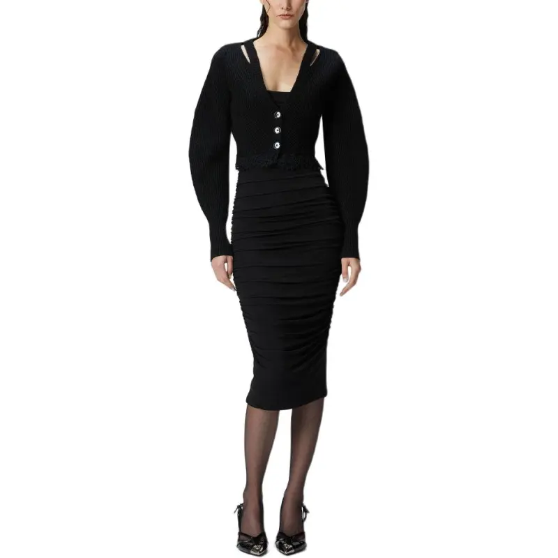 PINKO V Neck Long Sleeved Cropped Cardigan-2