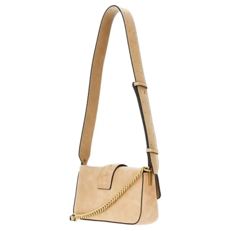 PINKO Cow Leather Shoulder Bag Women's Beige-1