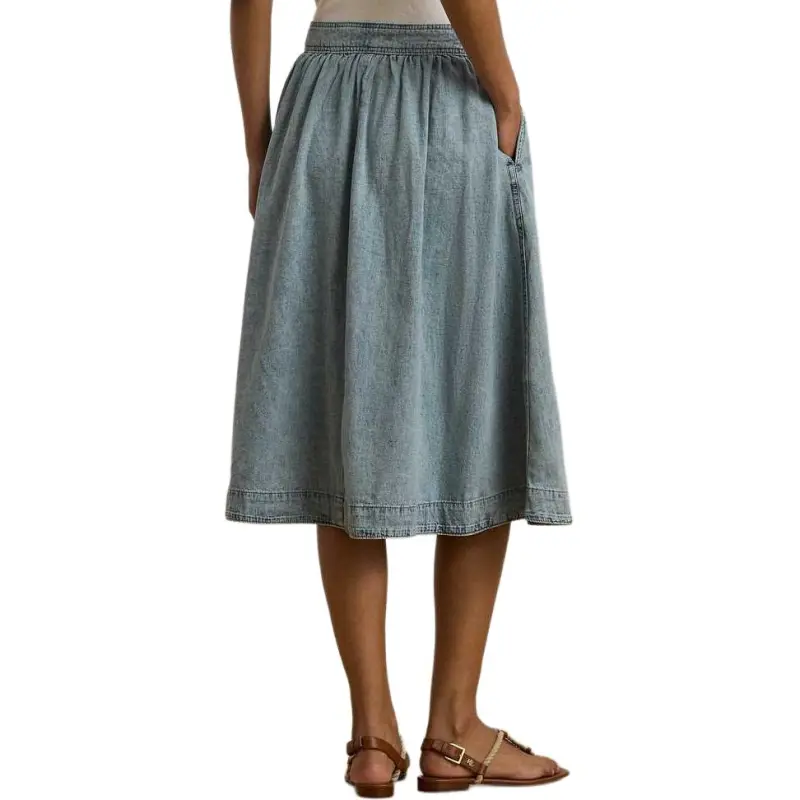 LAUREN RALPH LAUREN SS25 Denim Long Skirt Women's Blue-3