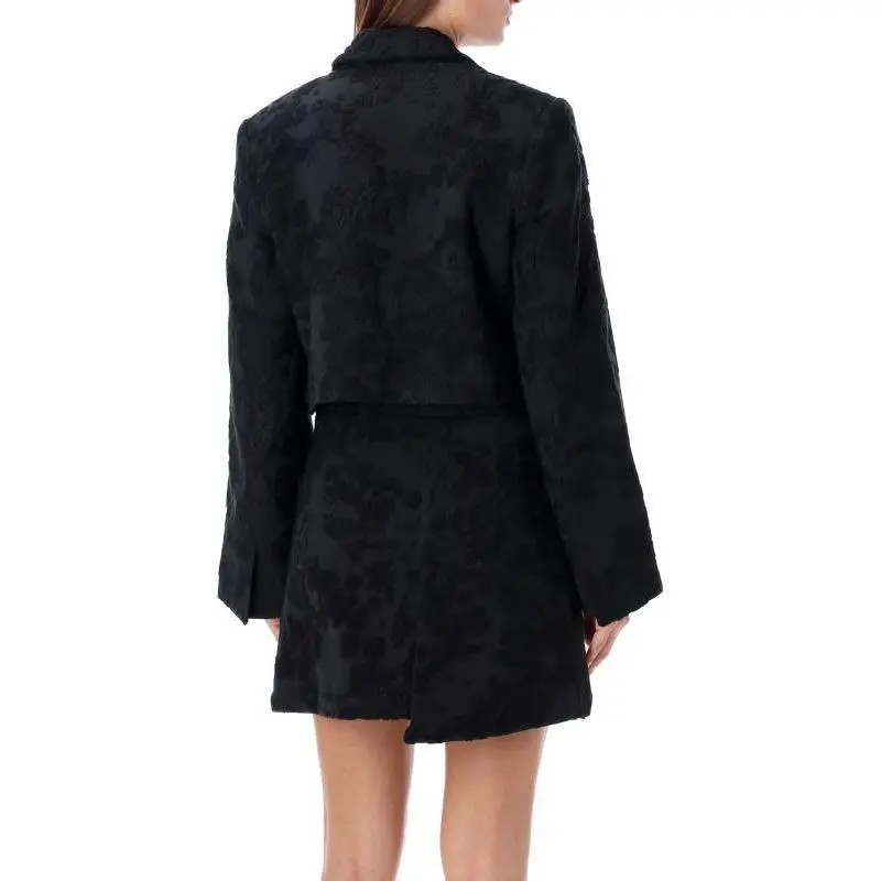 GANNI Floral Embroidered Single Breasted Cropped Blazer-1