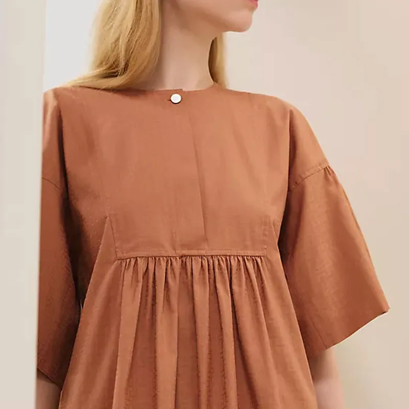 HERMES Short Sleeved Dress Women's Brown-2