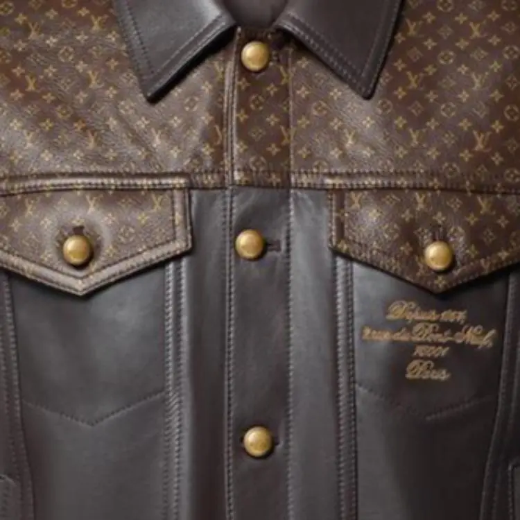 Lv Embellished Leather Trucker Jacket-5