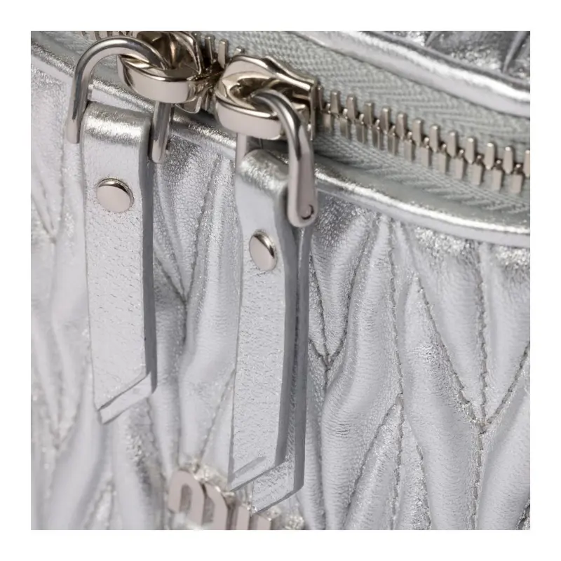 MIU MIU Matelassé Leather Shoulder Bag, Crossbody Bag Extra Mini Women's Silver-3