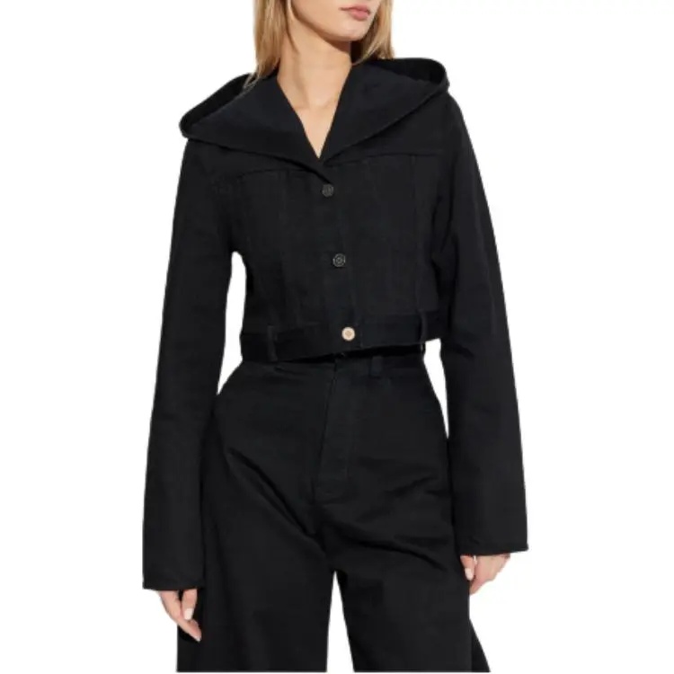 Alaia Cropped Hooded Denim Jacket-2