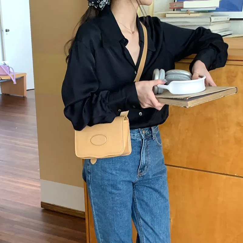 Shinpos Cow Split Leather Cow Leather Crossbody Bag, Shoulder Bag Small Size Women's Apricot-3